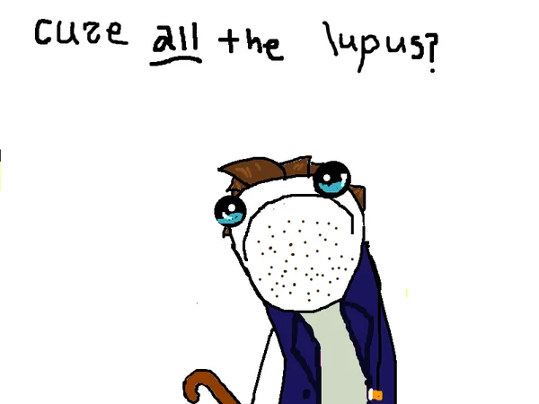 A hand-drawn parody mashes House up with the 'X all the Y' meme format: 'cure all the lupus?'