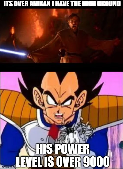 Star Wars and Dragon Ball Z crossover using the iconic catchphrase.