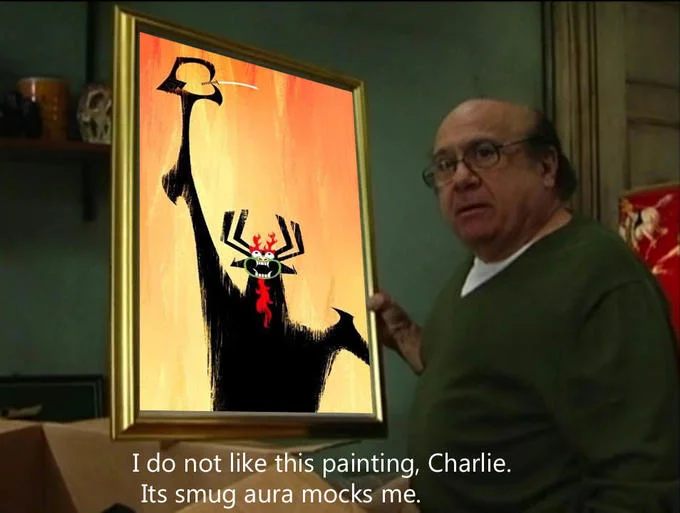 Meme edit swapping in Aku from Samurai Jack as the painting that mocks Frank.