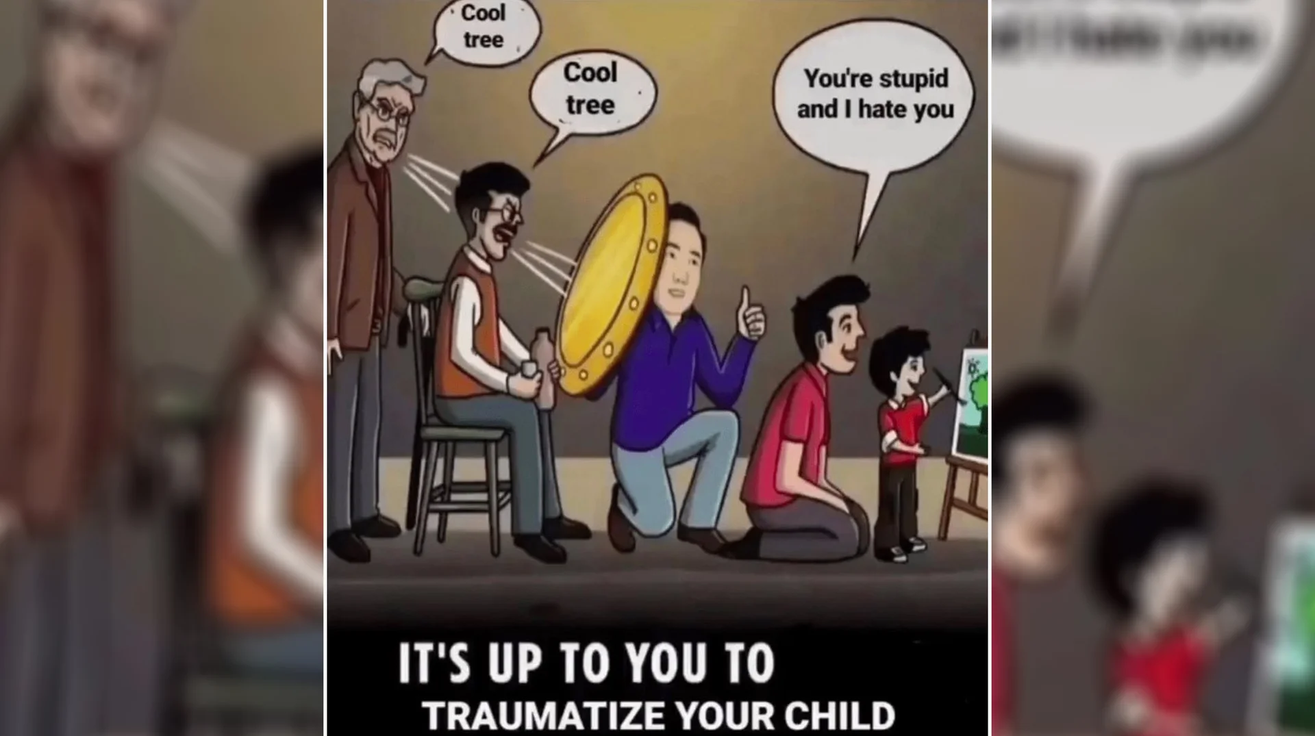 A parody variation of the 'It's up to you to break generational trauma' meme with an inverted caption, presented as the entry's cover image.