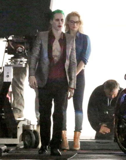A behind-the-scenes camera monitor grab showing a side profile of Leto's Joker character.