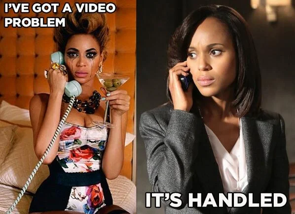 A popular reaction meme joking that Beyoncé called Scandal's Olivia Pope to 'handle' the leaked elevator fight video.