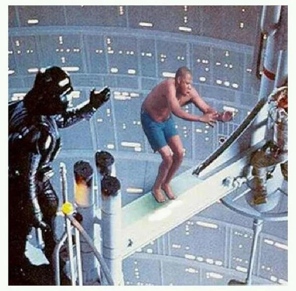 A Star Wars photoshop dropping Jay-Z into the iconic Cloud City confrontation with Darth Vader.