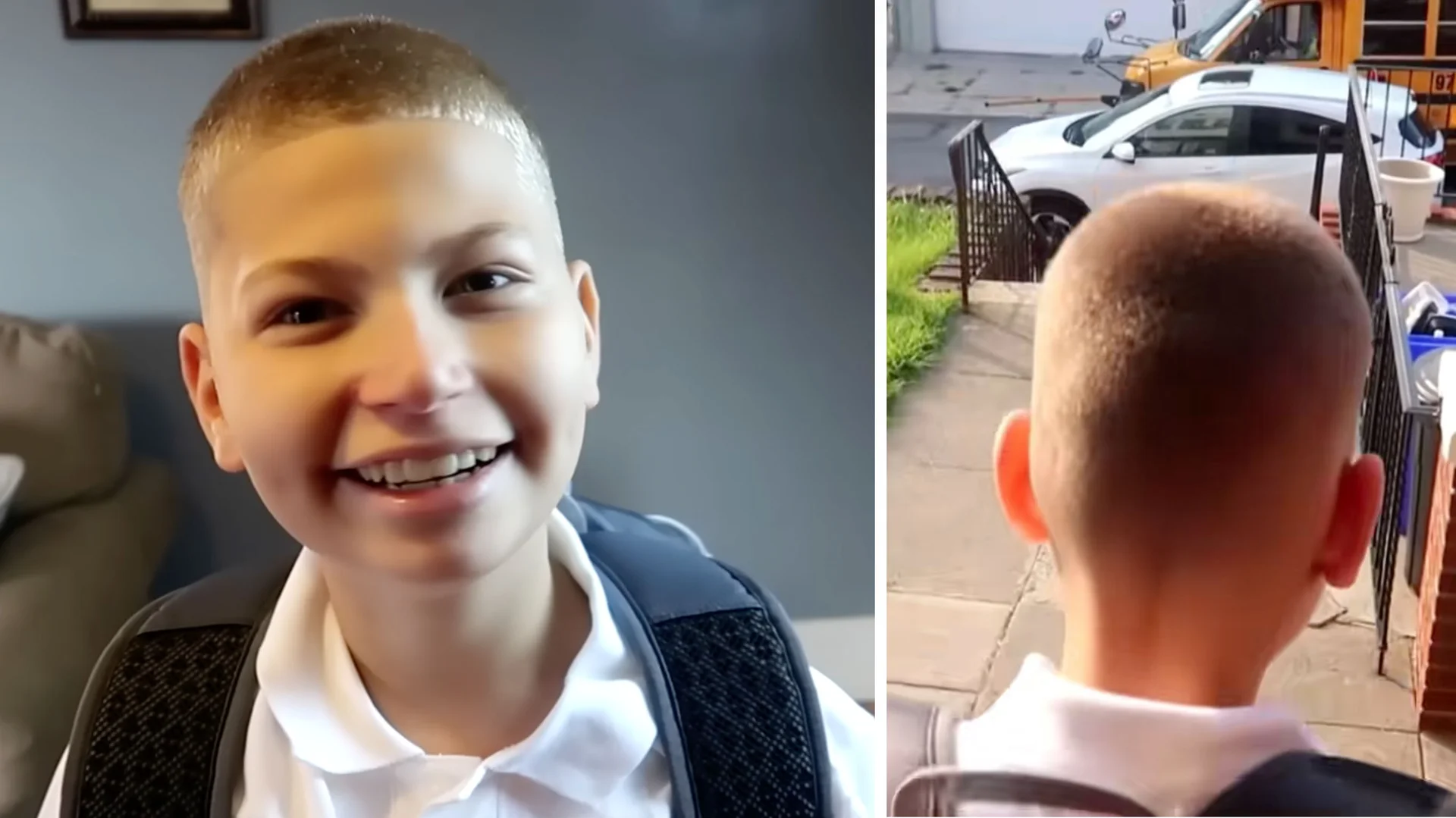 Screenshots from the viral TikTok video in which Jayden excitedly announces that his school bus has arrived.