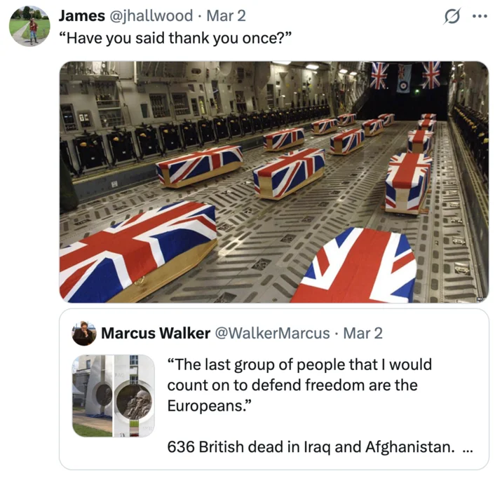 Meme applied to context of military sacrifice and assistance.
