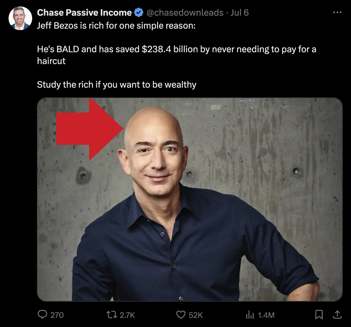 The 'Swole Bezos' photograph photoshopped into an action-movie scene, exemplifying his transformation into an internet macho archetype.