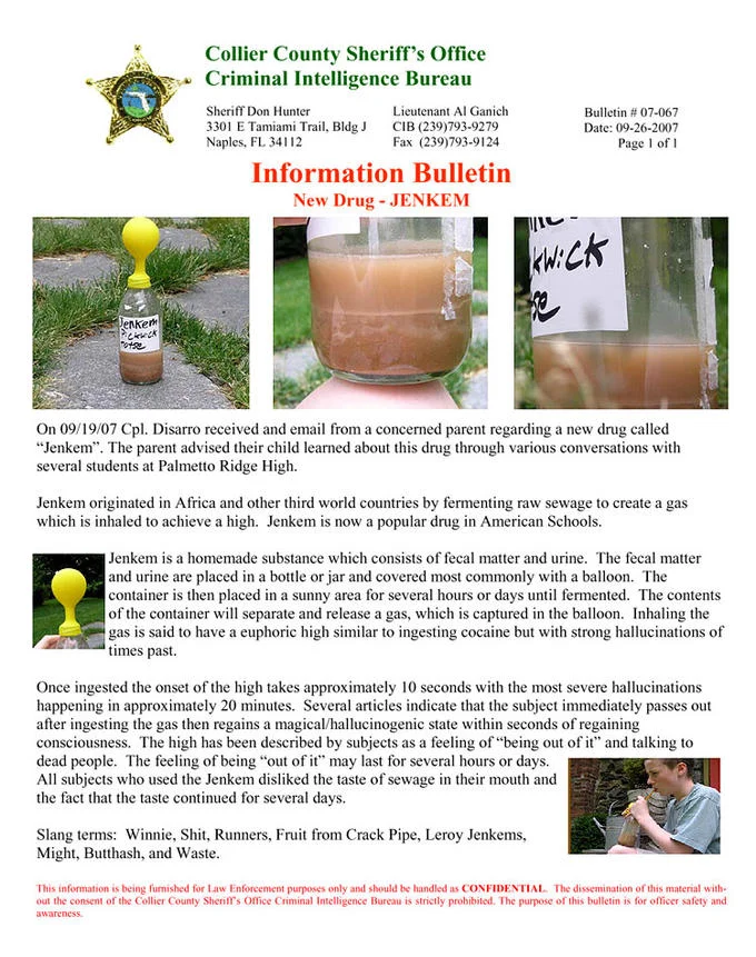 Official law enforcement documentation of the drug hoax.