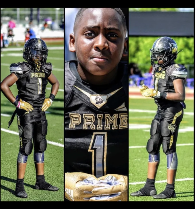 A youth football player in Prime team gear, shared in discussions about age eligibility in 12U leagues.
