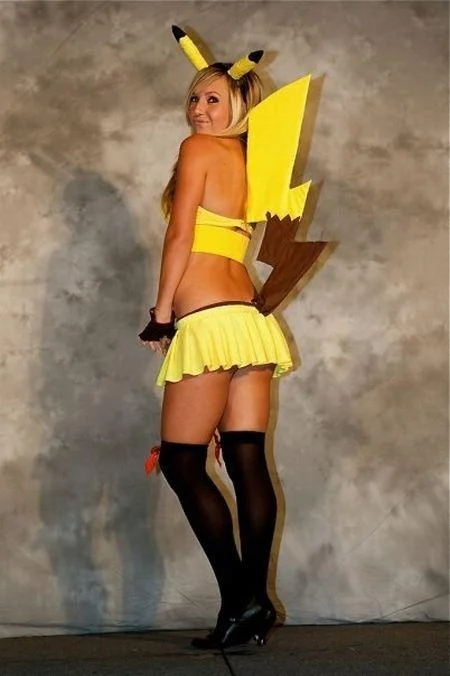 A rear view of Jessica Nigri's Sexy Pikachu costume, complete with tail and ears.