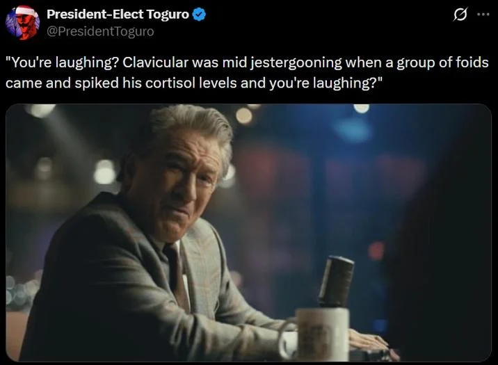 Ironic use of imagery to represent the absurdist scenario.
