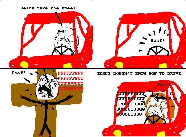 Rage comic format illustrating the meme's absurdist premise.