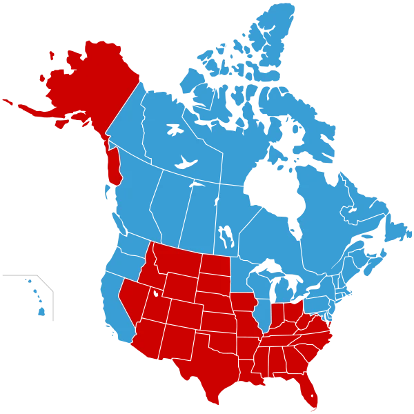 Clean political map depicting the Jesusland geographic division.