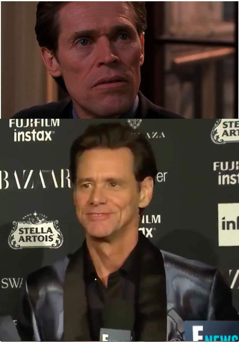 A viral comparison joking that Jim Carrey looked like Willem Dafoe during his 'there's no me' rant at the Harper's Bazaar Icons party.