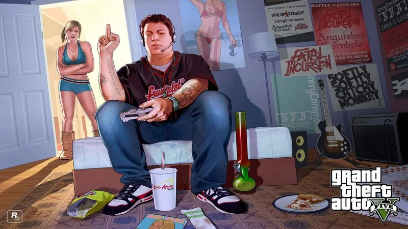 The definitive GTA V promotional artwork that became the meme template.