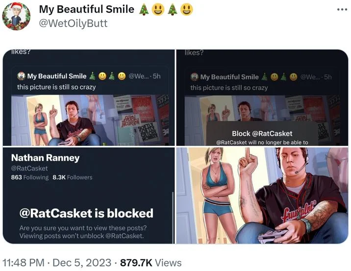 Twitter collage documenting the meme's viral reach and interactions.