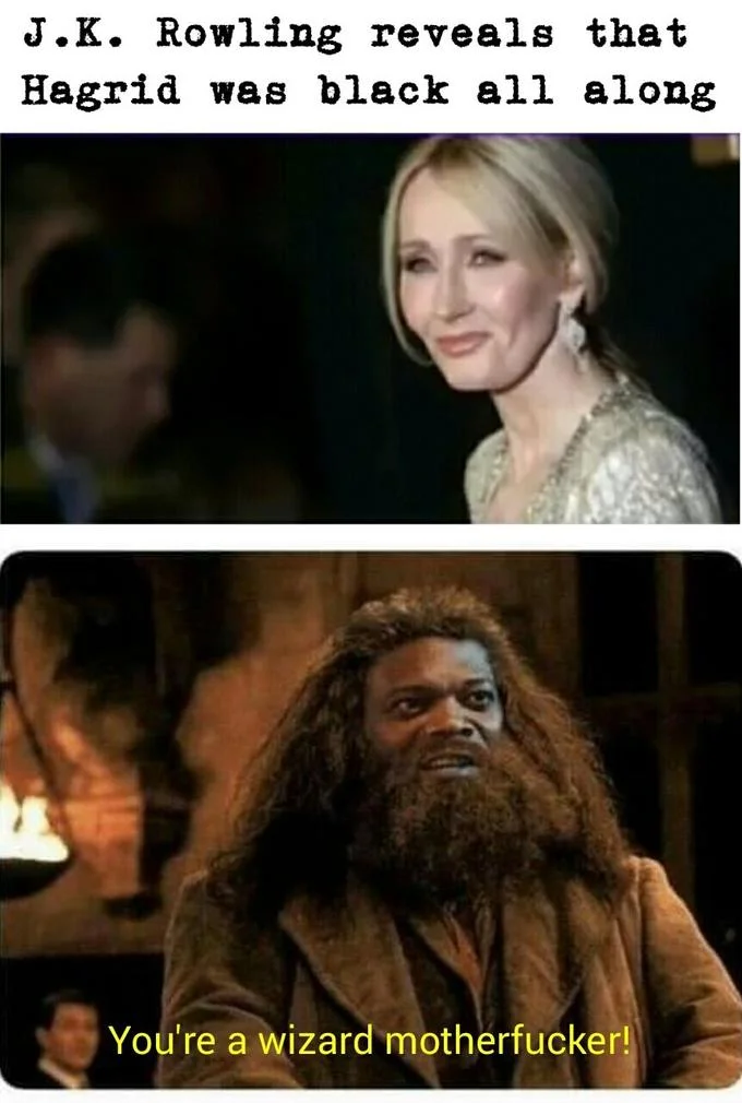 A Thanos Infinity Stones parody imagining Rowling amassing an ever-growing collection of absurd retroactive character reveals.