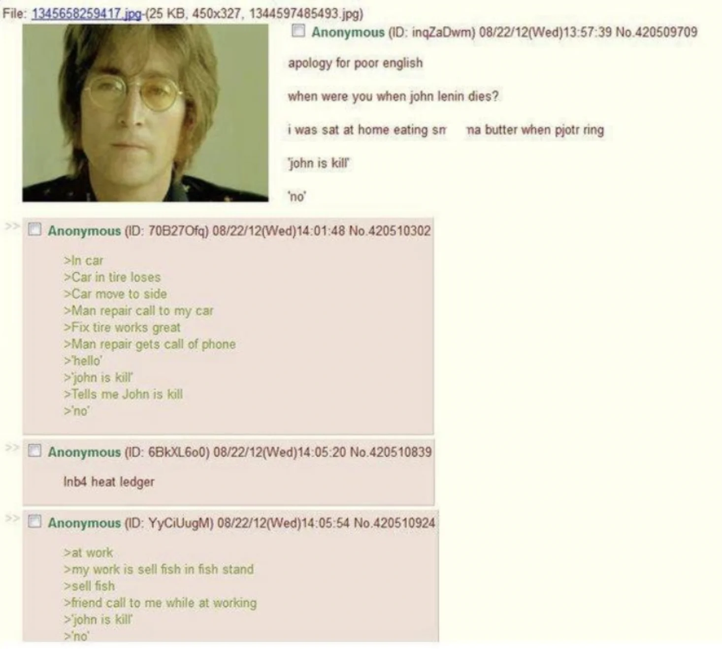 A higher-resolution variation of the 'John is Kill' meme.