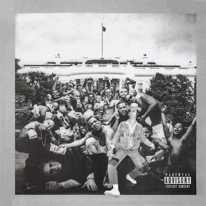 A photoshop placing the absolute madman onto Kendrick Lamar's 'To Pimp a Butterfly' cover.