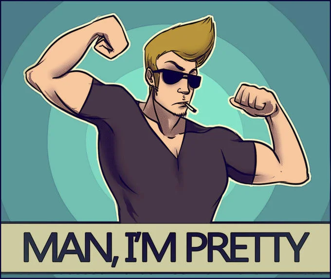 Fan art featuring Johnny Bravo's famous self-admiring catchphrase, 'Man, I'm Pretty'.