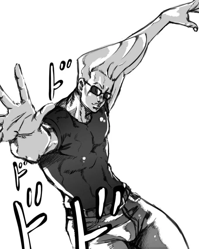 A manga-inspired reinterpretation of Johnny Bravo, blending his cartoon swagger with anime realism.