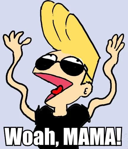 Johnny Bravo delivers his most iconic catchphrase, 'Woah, MAMA!'