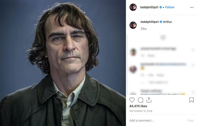 Director Todd Phillips revealed the first look at Joaquin Phoenix as Arthur Fleck in a September 2018 Instagram post simply captioned 'Arthur.'
