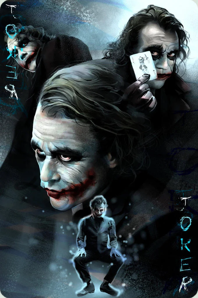 Fan art tribute to Heath Ledger's Joker, styled as a Joker playing card.