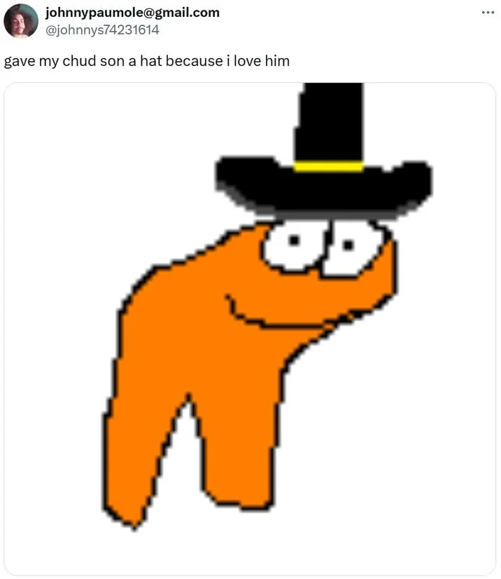 Playful fandom humor around Jovial Merryment with cowboy hat.