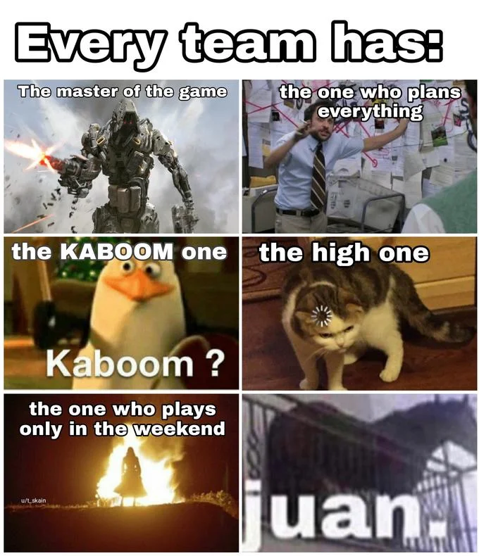 Six-panel 'Every team has' meme grid with Juan horse as final category