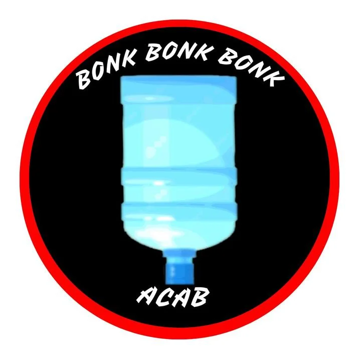 A protest-style roundel emblem transforms the water jug into a revolutionary icon paired with the 'BONK BONK BONK' rallying cry.