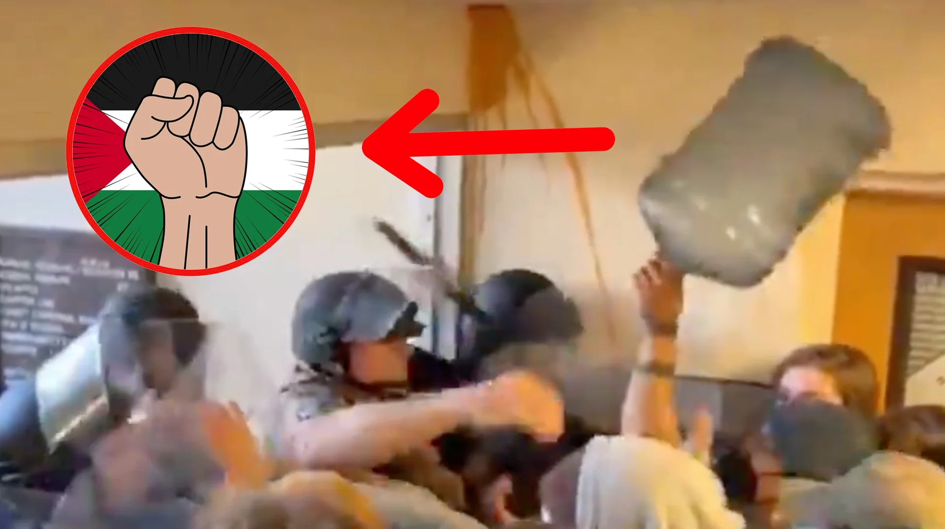 The now-iconic footage of a Cal Poly Humboldt protester wielding a five-gallon water jug against advancing riot police became the visual foundation of the 'Bonk the Police' meme.