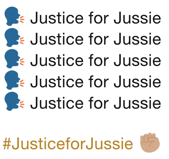 A viral graphic amplifying the #JusticeforJussie rallying cry that spread across social media following the allegations.