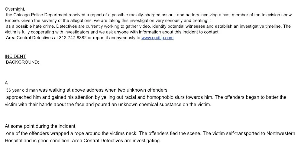 Jussie Smollett's Hate Crime Allegation