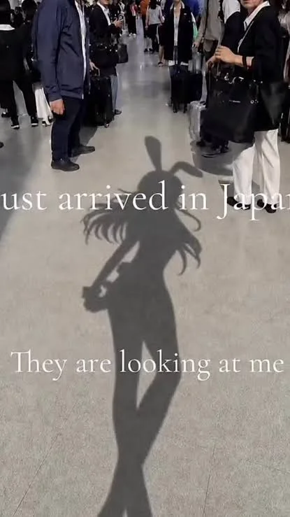 A variant featuring an anime girl silhouette with bunny ears and the caption 'They are looking at me.'