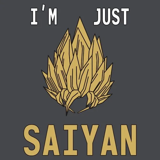 The 'I'm Just Saiyan' pun design featuring iconic Super Saiyan spiky hair, a popular play on the phrase 'just sayin''.