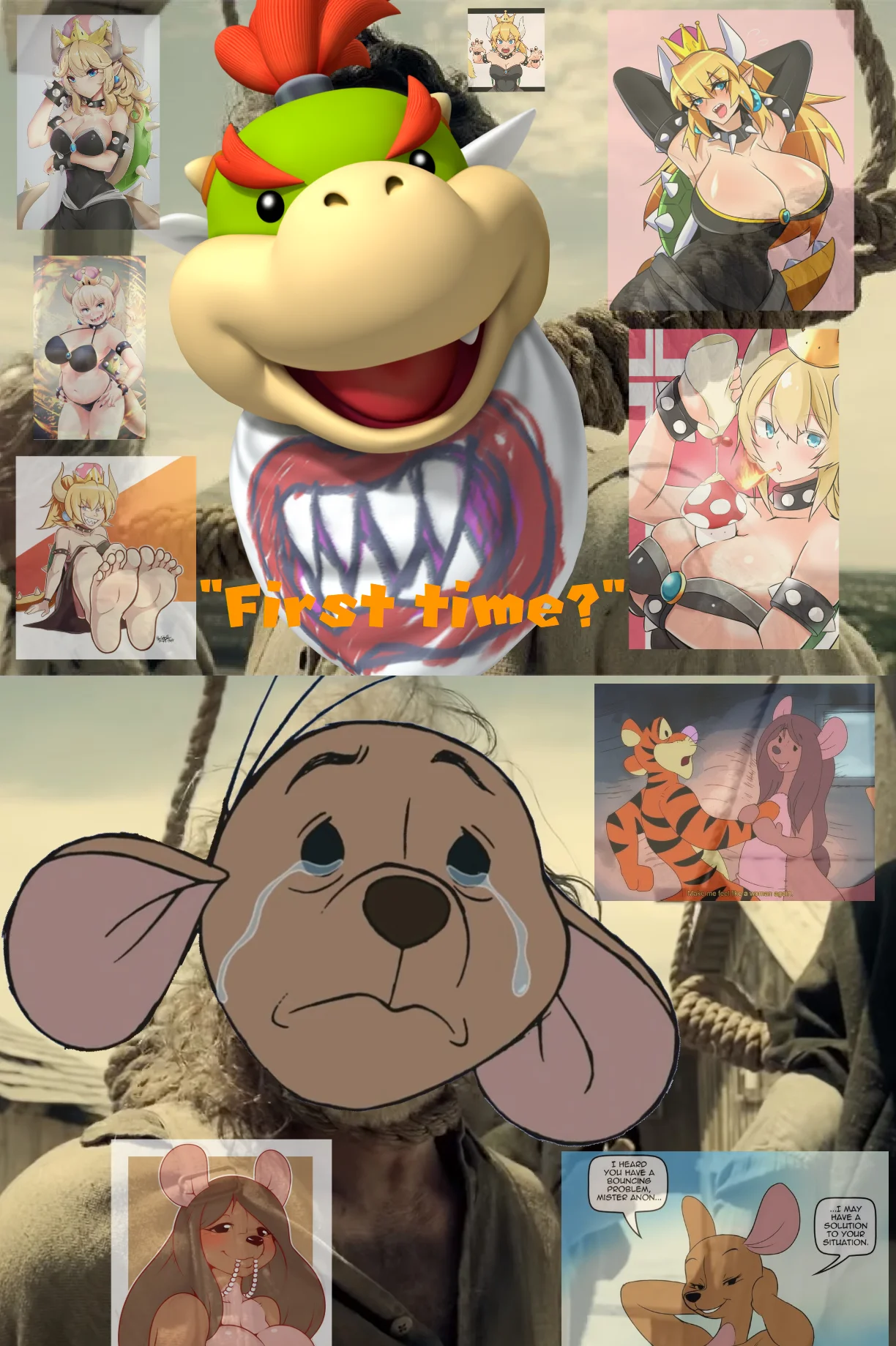 A meme comparing the Kanga With Hair phenomenon to the Bowsette trend.
