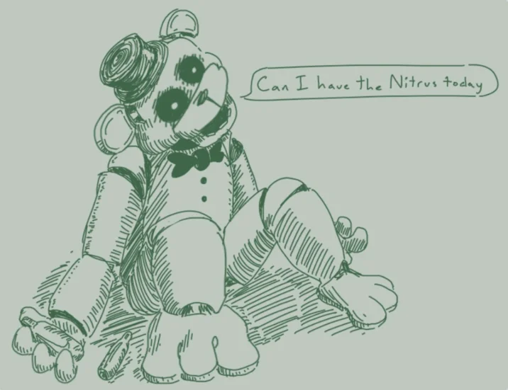 Fan art sketch rendition of the Golden Freddy 'Can I have the Nitrus today' meme.