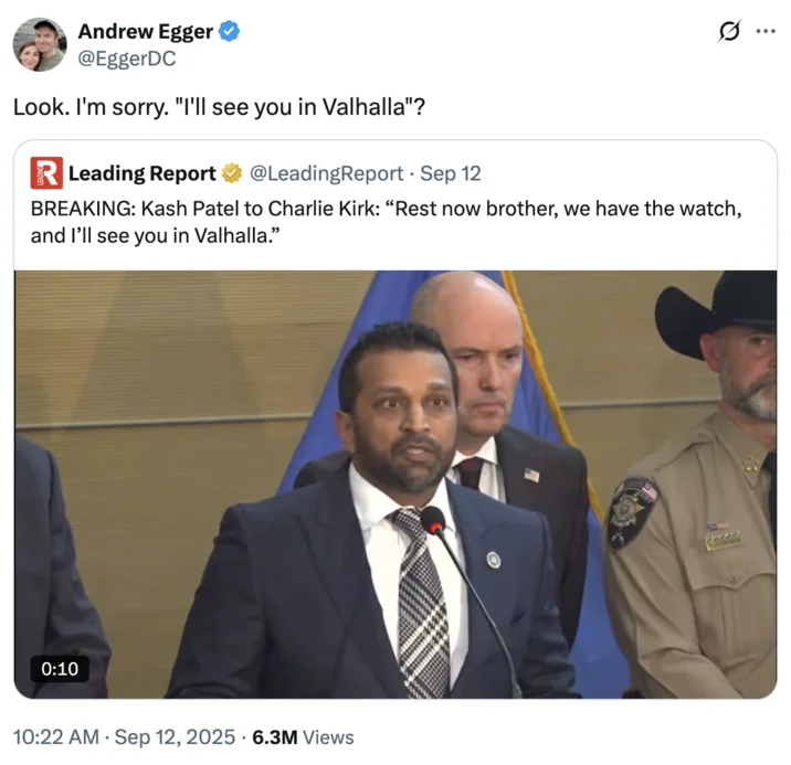 Critical reaction tweet with full video of the statement.
