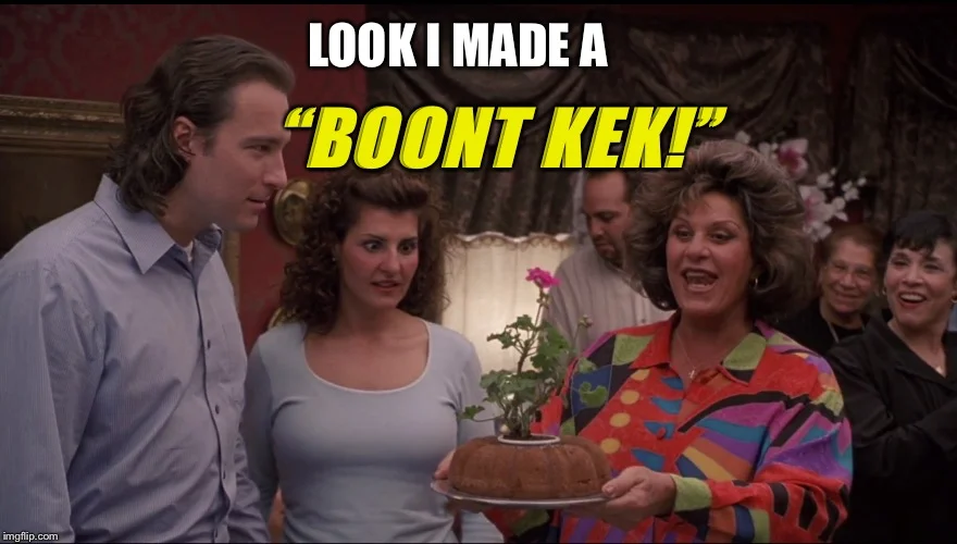 Pun joke on bundt cake sounding like internet slang.