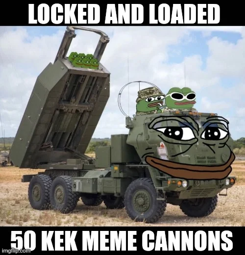Blend of Pepe/Kek culture with military imagery.