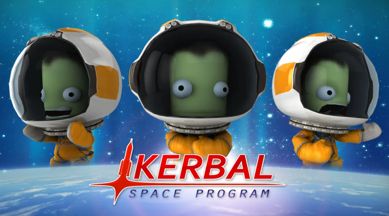 Official Kerbal Space Program key art featuring the game's iconic green Kerbal astronauts and title logo.