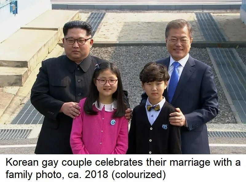 A joke edit presenting the two leaders as a married couple with children, playing on the affectionate imagery from the summit.
