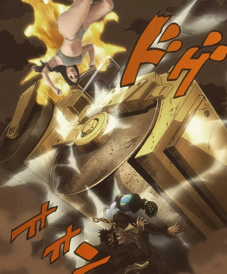 Anime crossover edit placing Kardashian's viral pose into a JoJo's Bizarre Adventure Requiem panel.