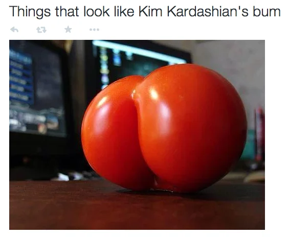 A tomato joins the parade of objects mocked as look-alikes of Kim Kardashian's PAPER Magazine pose.