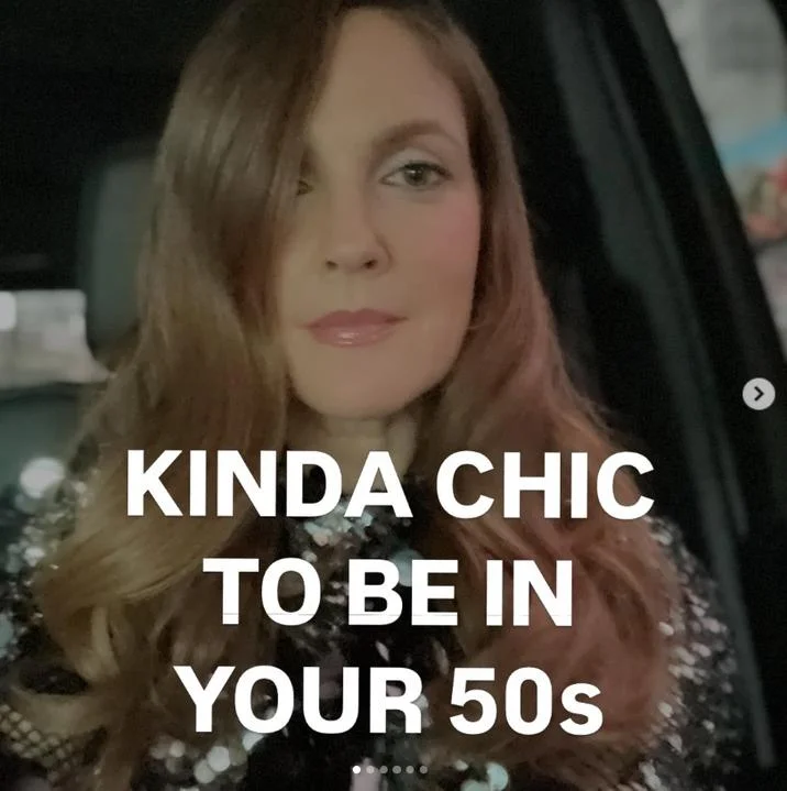 An example of the 'Kinda Chic' trend applied to aging, with the overlay 'KINDA CHIC TO BE IN YOUR 50s.'