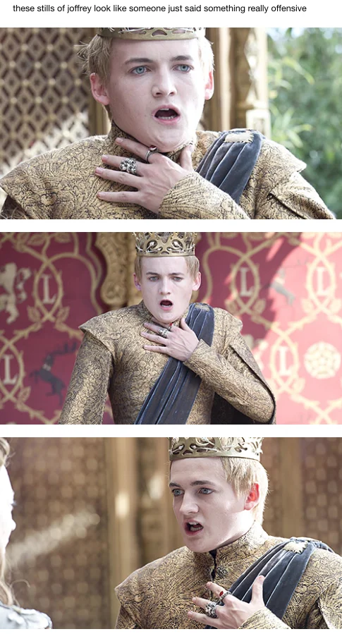 The original screencap from Joffrey's wedding scene in Game of Thrones that became the 'King Joffrey Choking' reaction image.