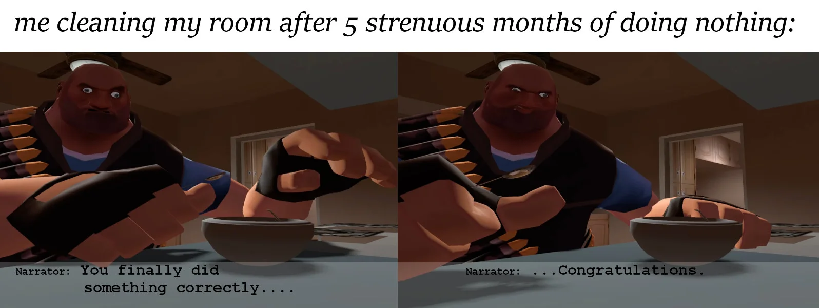 A fan-made SFM meme in the kitty0706 visual tradition, using TF2's Heavy for reaction humor.