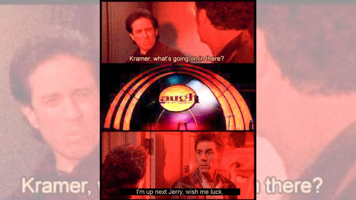 The 'Kramer, what's going on in there?' meme header featuring the iconic three-panel format from Seinfeld.