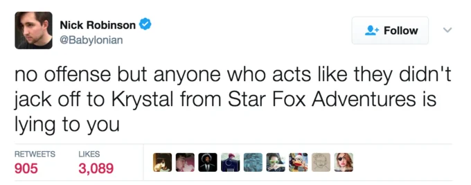 Social media discussion of the character's internet fandom.