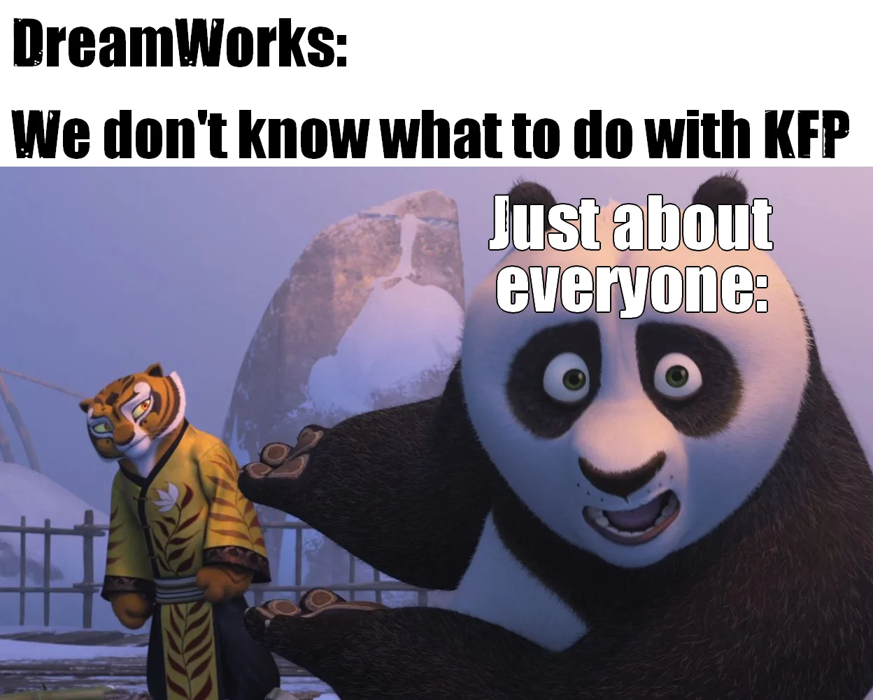 A meme voicing fan frustration over DreamWorks' direction with the Kung Fu Panda franchise.